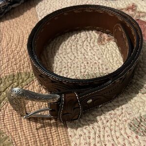 Elegant Brown Leather Belt with Silver Buckle